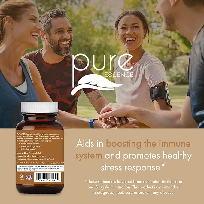PURE ESSENCE LABS MyPure Maitake Mushrooms - Mushroom Powder Supplement for Immune System Support, Stress Relief, Build Energy, Strength Booster for Men & Women - 1 Month Supply