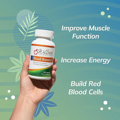 Blood Booster Iron Supplement for Energy and Fatigue - Gentle, Non-constipating Iron, Methylfolate and Other coenzyme B Vitamins (180 caps - Vegan, Gluten Free, Non-GMO)