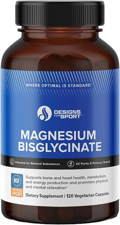 Magnesium Bisglycinate - Magnesium Supplement to Support ATP Energy, Muscle Recovery, Bone Health & Heart Health - NSF Certified for Sport (120 Capsules)