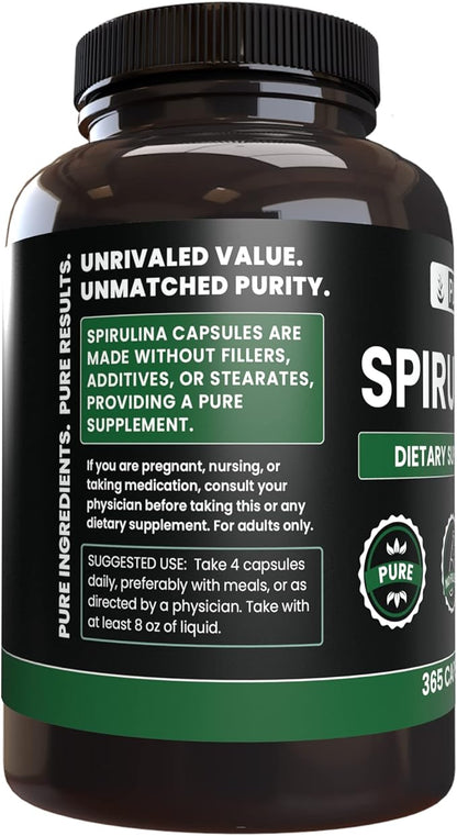 Pure Original Ingredients Spirulina (365 Capsules) No Magnesium Or Rice Fillers, Always Pure, Lab Verified