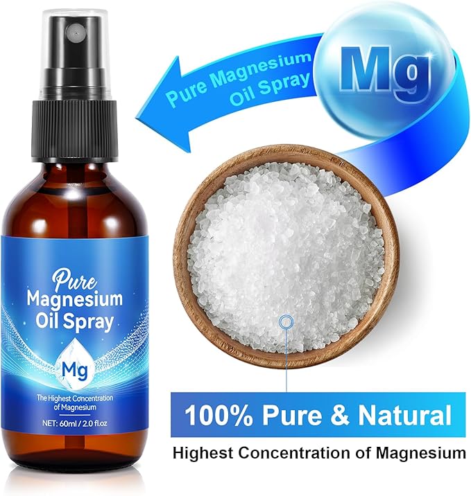 Pure Magnesium Oil Spray,Topical Magnesium Oil Spray-Made with Concentrated Pure Magnesium Chloride Oil 4 fl oz