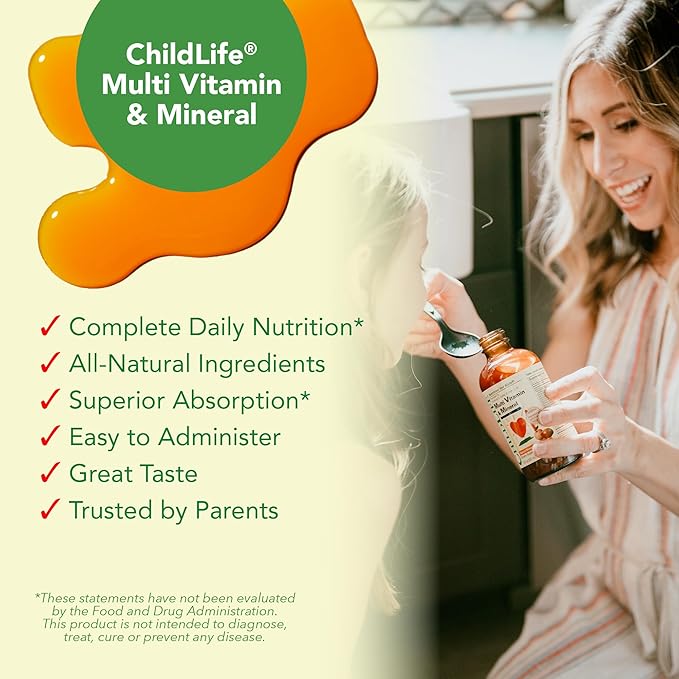 CHILDLIFE ESSENTIALS Kids Multivitamin & Mineral - Kids Vitamins, Liquid Multivitamin for Kids, Toddler Multivitamins, Liquid Vitamins, Baby Multivitamin - Natural Orange & Mango, 8 Fl Oz (Pack of 1)
