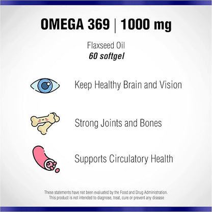 Omega 369 1000 mg 100 Softgels by Natural Systems - Triple Omega 3 6 9 Flax Seed Oil Supplements Capsules -with Essential Fatty Acids - Support Heart and Circulatory Health*