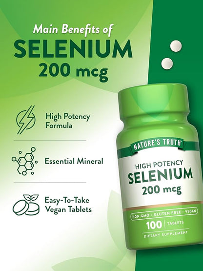 Nature's Truth Selenium 200mcg | 100 Tablets | High Potency | Vegan, Non-GMO & Gluten Free Supplement