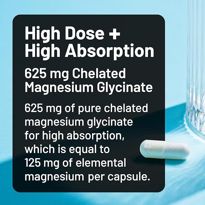 NatureWise Magnesium Glycinate 625 mg - Equal to 125 mg Elemental Mg - Chelated Magnesium Glycinate for Sleep, Relaxation, Muscle & Bones* - Gentle on Stomach, Vegan - 30 Capsules[30-Day Supply]