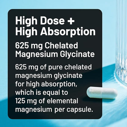 NatureWise Magnesium Glycinate 625 mg - Equal to 125 mg Elemental Mg - Chelated Magnesium Glycinate for Sleep, Relaxation, Muscle & Bones* - Gentle on Stomach, Vegan - 30 Capsules[30-Day Supply]