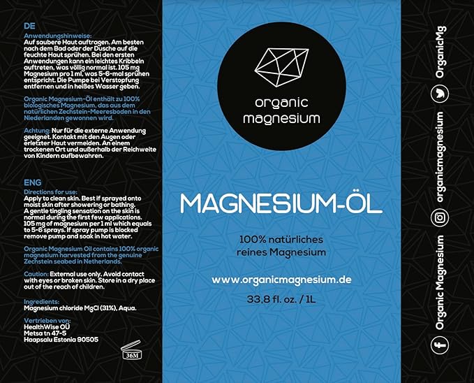 Oil - Spray Bottle NOT Included - 100% Pure Topical Magnesium Chloride for Leg Cramps from Ancient Zechstein Seabed | for Sports, Relaxing & Sleep | Spray Bottle Refill (33,8 fl oz)