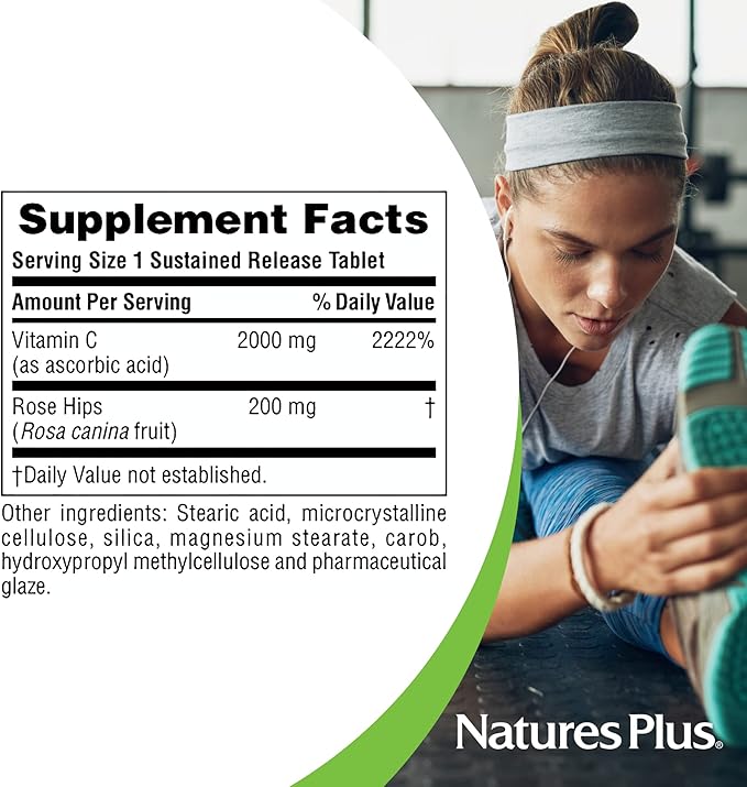 Natures Plus Ultra C W/Rose HIPS, Sustained Released - 2000 mg, 90 Vegetarian Tablets - Maximum Potency Immune Support, Antioxidant - Free-Radical Defense - Gluten-Free - 90 Servings