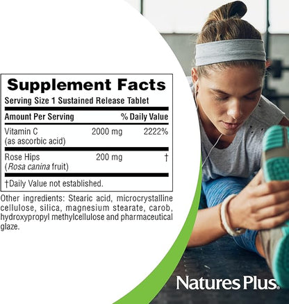 Natures Plus Ultra C W/Rose HIPS, Sustained Released - 2000 mg, 90 Vegetarian Tablets - Maximum Potency Immune Support, Antioxidant - Free-Radical Defense - Gluten-Free - 90 Servings