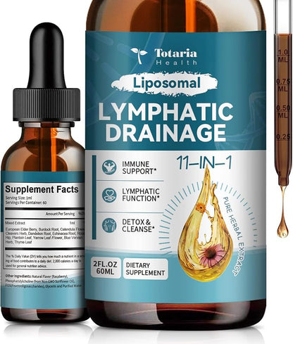 Liposomal Lymphatic Drainage Drops - 11 In 1 Organic Lymphatic Drainage Supplement with Burdock Root, Echinacea, Elderberry, Calendula, Cleavers Herb, Dandelion Supports Lymphatic Health 2 FL.OZ