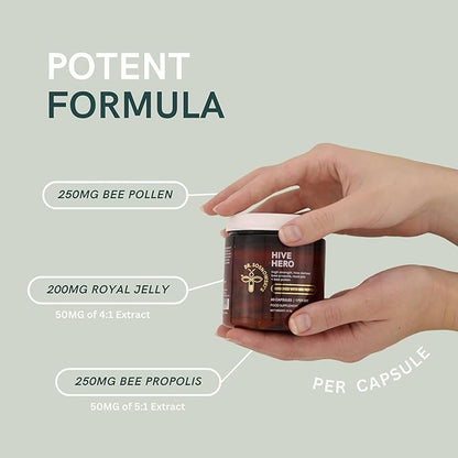 Dr Sosnowski's Hive Hero | Bee Propolis, Royal Jelly, Bee Pollen | Triple Action, Maximum Potency Hive Formula | Vegetable Capsules, 60ct