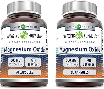 Amazing Formulas Magnesium Oxide 500 mg Capsules Supplement | Non-GMO | Gluten Free | Made in USA (90 Count | 2 Pack)