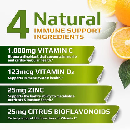 | C D Z | Vitamin C, 1000mg | Vitamin D3, 125mcg | Zinc, 25mg | Non-GMO & Gluten Free | 120 Vegetarian Capsules | 120 Servings