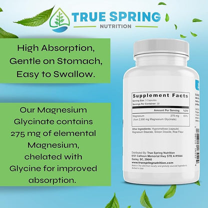 Magnesium Glycinate | High Absorption Supplement for Stress Relief, Sleep, Muscle Recovery, Nerve Support, Bone Health, and Heart Wellness – 90 Capsules, Made in The USA
