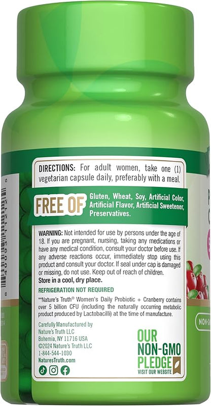 Nature's Truth Probiotics for Women | 5 Billion CFUs Daily | 40 Vegetarian Capsules | with Cranberry | Non-GMO & Gluten Free | No Refrigeration Needed