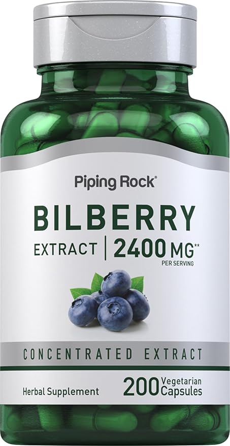 Piping Rock Bilberry Extract Capsules 2400mg | 200 Count | Concentrated Herbal Extract | Vegetarian, Non-GMO, Gluten Free Supplement
