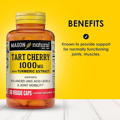 MASON NATURAL 1000mg Tart Cherry Extract with Standardized Turmeric, 60-Day Supply Capsules for Joint Support