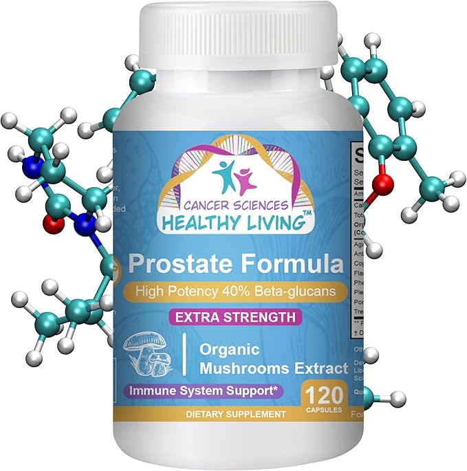 Cancer Sciences Prostate Wellness Supplements for Men, USDA Certified Organic Mushrooms Extract, Extra Strength 1,500 mg, High Potency 40% Beta-Glucans, Immune, Anti-Aging, Antioxidants, 120 Capsules