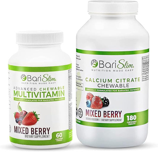 BariSlim Bariatric Calcium Citrate & Advanced Chewable Bariatric Multivitamin with Iron - Bariatric Vitamin and Supplement for Post Bariatric Surgery Including Gastric Bypass and Gastric Sleeve