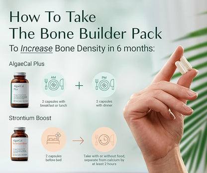 AlgaeCal - Bone Builder Pack for Bone Density Increase, Clinically Supported Plant Based Calcium Supplement & Strontium, Vitamins K2 (100mg), D3 (1600 IU), Magnesium & 16 Essential nutrients