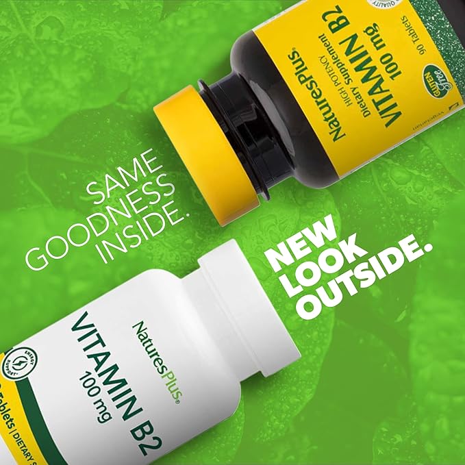 Natures Plus Vitamin B2 (Riboflavin) - 100 mg, 90 Vegetarian Tablets - Natural Energy & Metabolism Booster, Promotes Overall Health - Gluten-Free - 90 Servings