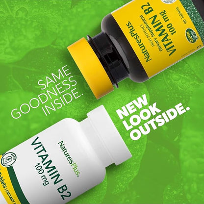 Natures Plus Vitamin B2 (Riboflavin) - 100 mg, 90 Vegetarian Tablets - Natural Energy & Metabolism Booster, Promotes Overall Health - Gluten-Free - 90 Servings