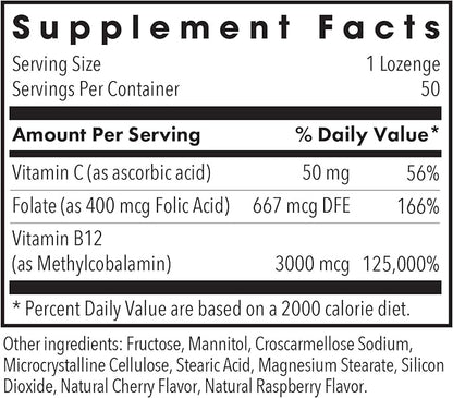 Allergy Research Group B12 Methylcobalamin Supplement - Vitamin B12 and Folate, with 400mcg Folic Acid, Pure, Vegetarian Lozenges - 50 Count
