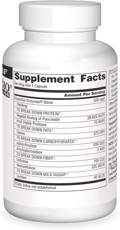 Source Naturals Essential Enzymes 500mg Bio-Aligned Multiple Supplement Herbal Defense for Digestion, Gas & Constipation Relief - Strong Immune System Support - 120 Capsules (Pack of 2)