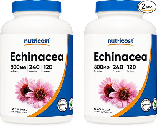 Nutricost Echinacea 800 mg, 240 Capsules, 2 Bottles - Vegetarian Caps, Non GMO, Gluten Free, 120 Servings
