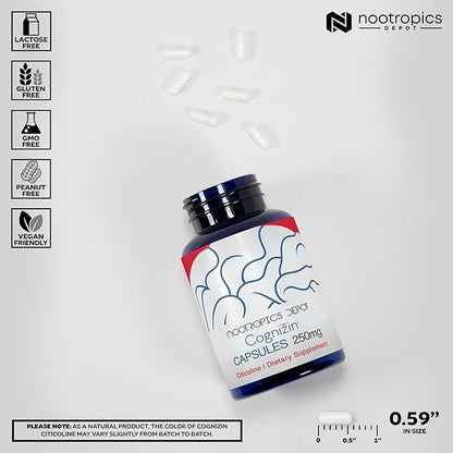 Nootropics Depot Cognizin Citicoline Capsules | 60 Count | Choline Supplement | Brain Health Supplement | Regulates Memory and Cognitive Function | Supports Attention, Focus and Recall