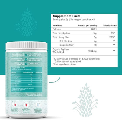 Psyllium Husk Powder Organic 8 oz - Isabgol - Whole Psyllium Husk Fiber for Digestive Health & Regularity - Gluten-Free, USDA Organic, Kosher - Organic Psyllium Husk Supplement