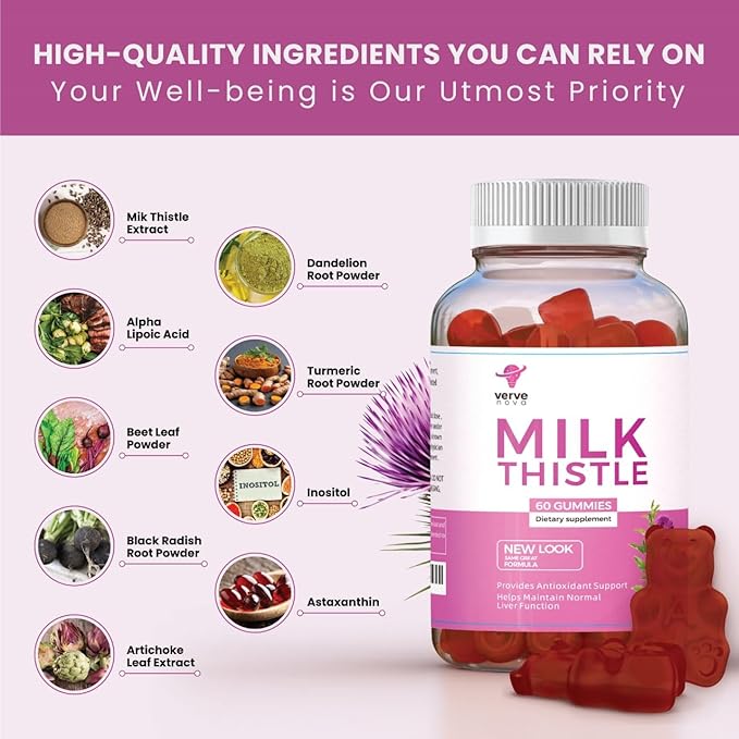 Milk Thistle Supplement Gummies – Liver Health Support, Herbal Antioxidant, Sugar-Free, Vegan, 60 Count