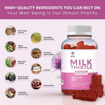 Milk Thistle Supplement Gummies – Liver Health Support, Herbal Antioxidant, Sugar-Free, Vegan, 60 Count