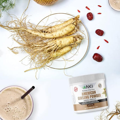 AKI American Ginseng Powder with 4% Ginsenosides - Ideal with Coffee, Beverages Like Smoothies (4oz/113g)