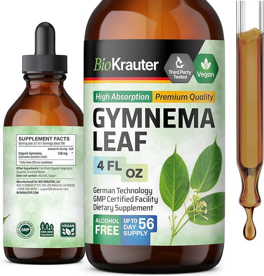 BIO KRAUTER Gymnema Sylvestre Extract Drops - Alcohol and Sugar Free - Vegan Gymnema Leaf Extract 4 Fl.Oz.