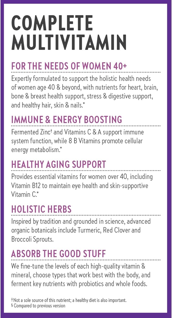 New Chapter Women's Multivitamin 40 plus for Energy, Healthy Aging + Immune Support with 20+ Nutrients -- Every Woman's One Daily 40+, Gentle on the Stomach, 48 Count