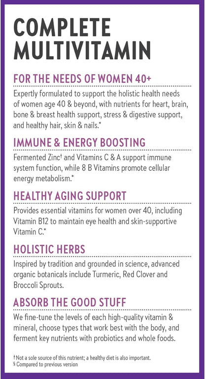 New Chapter Women's Multivitamin 40 plus for Energy, Healthy Aging + Immune Support with 20+ Nutrients -- Every Woman's One Daily 40+, Gentle on the Stomach, 48 Count