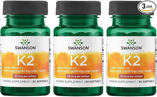 Swanson Natural Vitamin K2 (Menaquinone-7 from Natto) 50 mcg 30 Sgels (3 Pack)