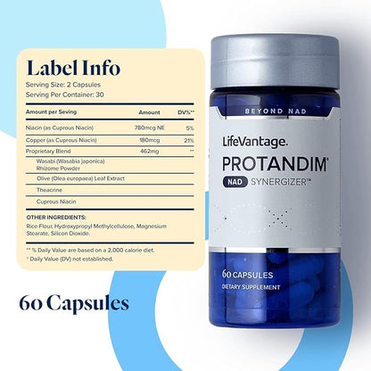 LifeVantage Protandim NAD Synergizer, 60 Capsules, NAD Supplement Supports a Healthy Vascular System, Energy Supplements, and Focus Vitamins, NAD Supplements for Cellular Waste and Overall Health