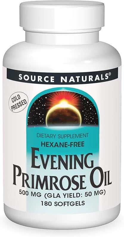 Source Naturals Evening Primrose Oil - Hexane-Free - 500mg - GLA Yield: 50 mg - Cold-Pressed - 180 Softgels