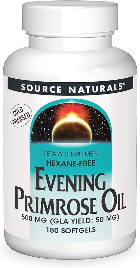 Source Naturals Evening Primrose Oil - Hexane-Free - 500mg - GLA Yield: 50 mg - Cold-Pressed - 180 Softgels