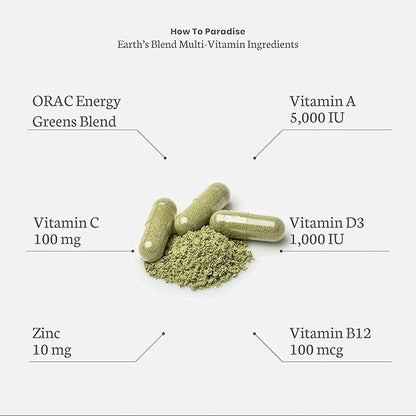 Paradise Herbs Earth's Blend Once Daily Multivitamin for Men, No Iron, 48 Organic Superfoods, Probiotics, Antioxidants, Vitamins A, B12, C, D, K2, 30 Count