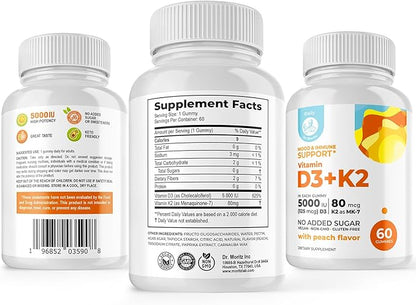 DR. MORITZ Vitamin D3 Gummies (5000 IU) with K2 - for Adults and Kids - Vitamin D3 K2 Gummies for Immune Support & Bone Health - Vegan, Sugar Free, Gluten Free (120 Count)