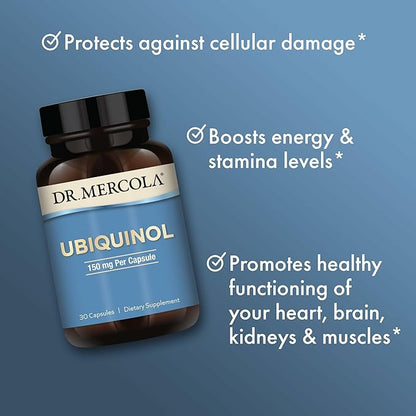 Dr. Mercola Ubiquinol 150 mg, 30 Servings (30 Capsules), Dietary Supplement, Supports Energy Production, Non-GMO