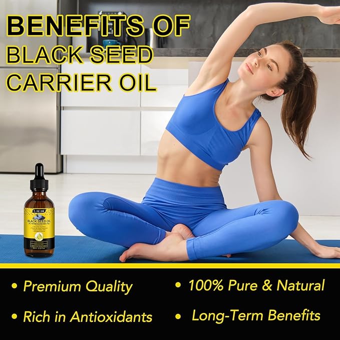 Black Seed Oil Organic Cold Pressed, 100% Pure and Natural Liquid, Enriched with High TQ & Dynamic Harmony of Omegas 3 6 9, Hair Growth, Skin Cares, Nourishes and Hydrates Hair