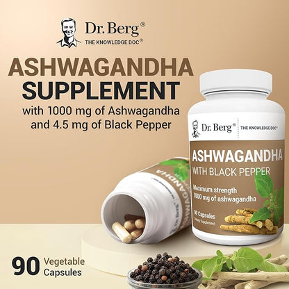 Dr. Berg Ashwagandha Capsules 1000mg - Includes Ashwagandha Root with Black Pepper from Bioperine - Ashwagandha Supplements 90 Capsules