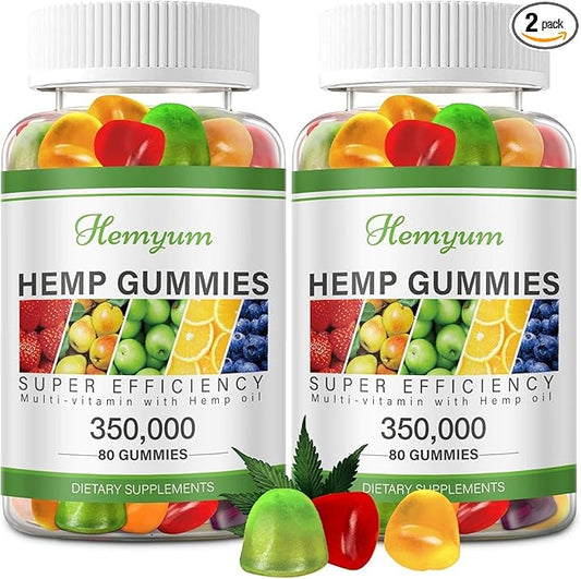 Hemp Gummies 2 Packs for Sleep,Anxiety,Pain High Potency Pure Organic Hemp Supplement - with Natural Hemp Oil Extract Gummy Edibles Vegan, Non-GMO