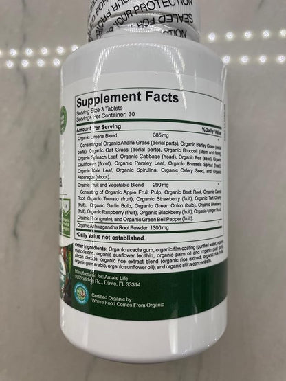 Organic Superfood Greens Fruits and Veggies Complex with Ashwagandha