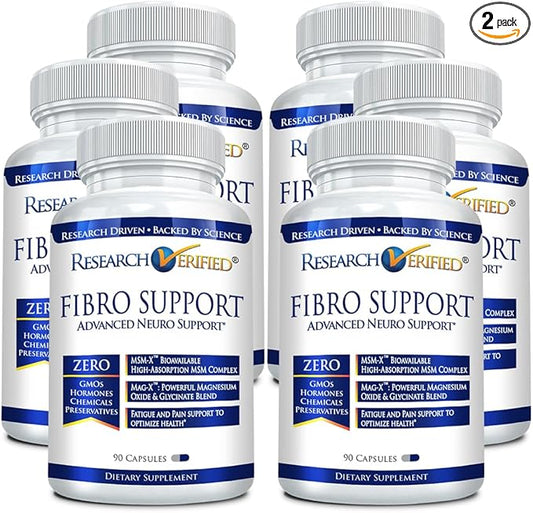 Research Verified Fibro Support - 540 Capsules - MSM, Magnesium, Vitamin D3, BioPerine - 6 Month Supply - Vegan