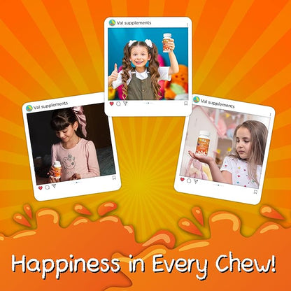 VAL Magnesium for Kids | High-Absorption Magnesium for Calm, Relaxation & Focus | Mg Glycinate, Citrate & Taurate | with Vitamin B6, D & C | Sugar-Free, Non-GMO | 60 Chewable Tablets